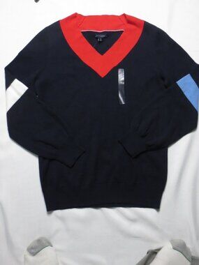 NWT TOMMY HILFIGER womens RED white BLUE patriotic SWEATER petite size S/P